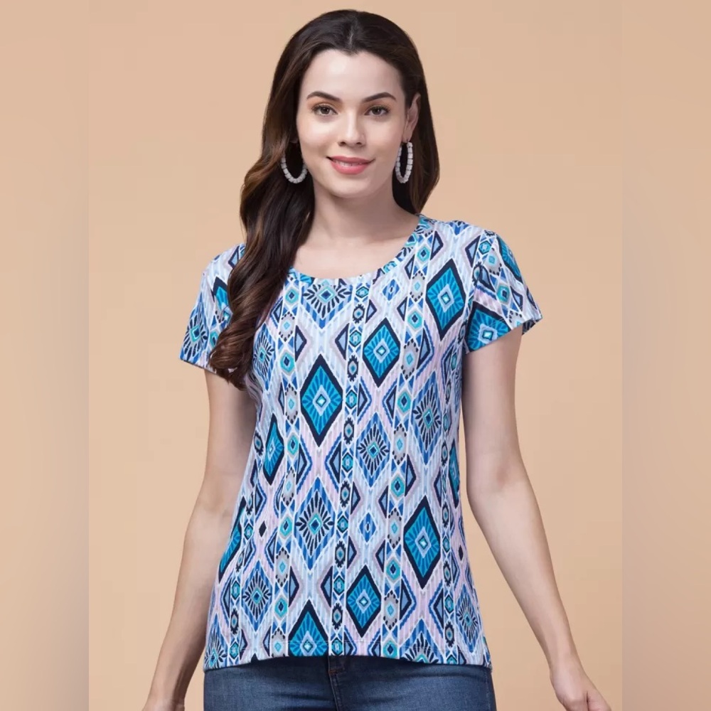 CHICOS Ikat Print Cotton Short Sleeve Top, Like New